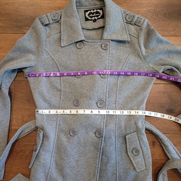 Double Breasted Peacoat Womens S Gray Belted Ambiance Apparel - Picture 4 of 16